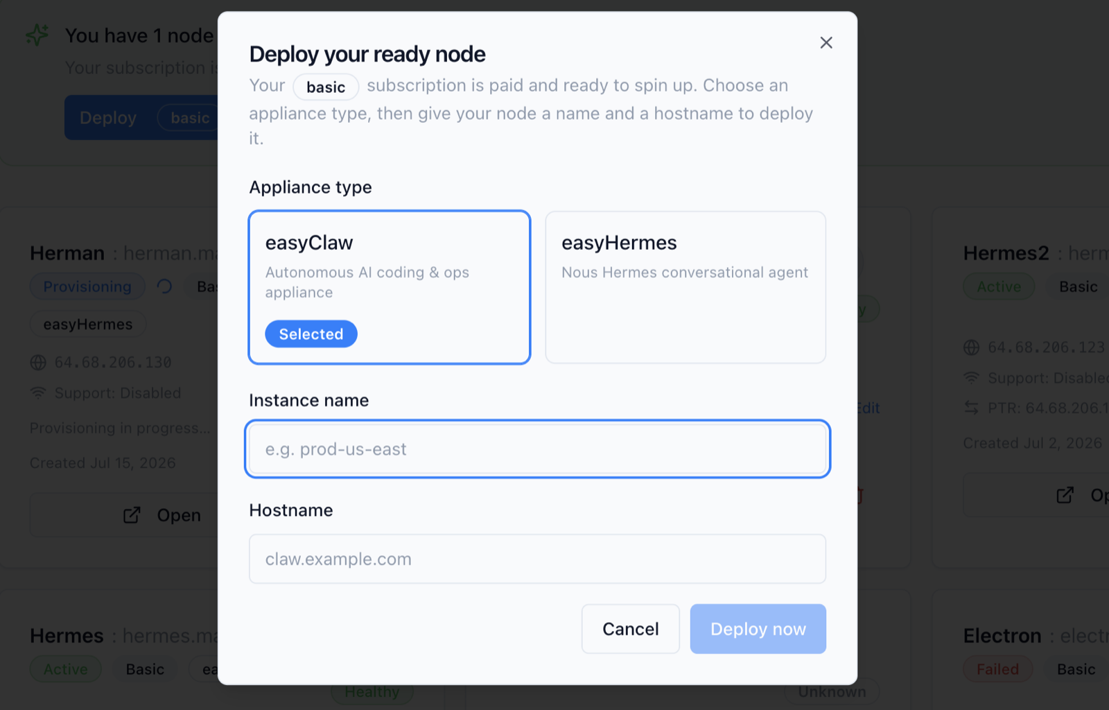 easyNode — one-click deploy